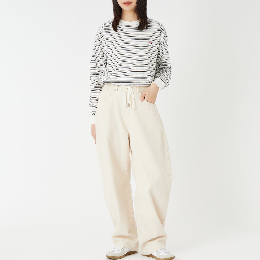 DANTON [ダントン] ボーダー ロングスリーブTシャツ [DT-C0269TCB] ECR/BLK ML &&モデル身長：162cm 着用サイズ：XS&&