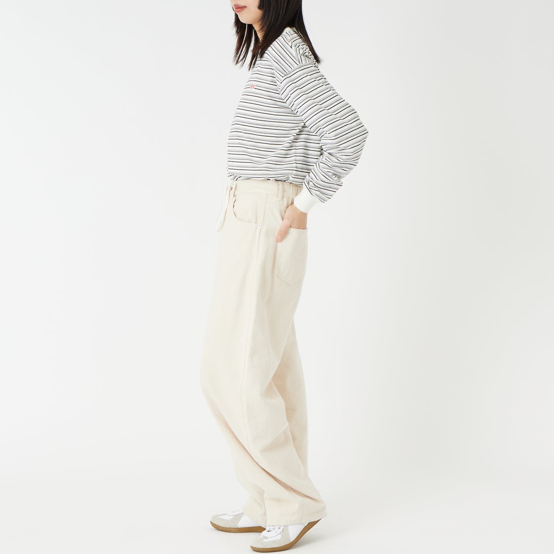 DANTON [ダントン] ボーダー ロングスリーブTシャツ [DT-C0269TCB] ECR/BLK ML &&モデル身長：162cm 着用サイズ：XS&&