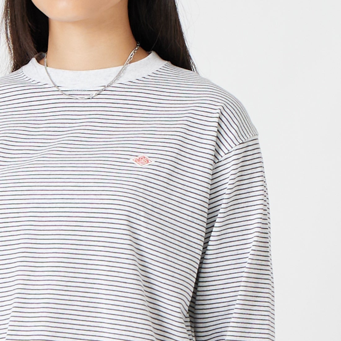 DANTON [ダントン] ボーダー ロングスリーブTシャツ [DT-C0269TCB] H.WH/CHARC &&モデル身長：162cm 着用サイズ：XS&&