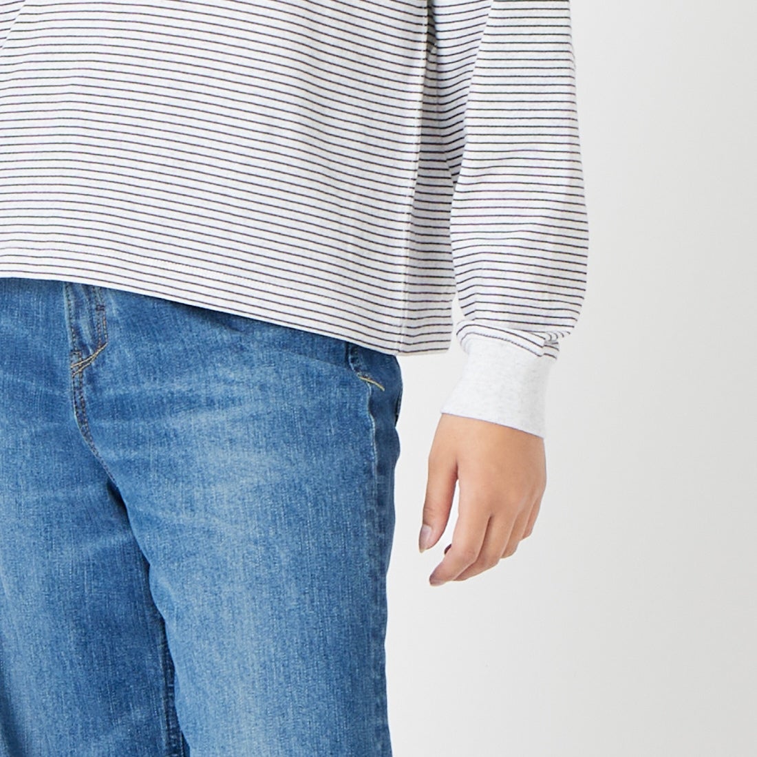 DANTON [ダントン] ボーダー ロングスリーブTシャツ [DT-C0269TCB] H.WH/CHARC &&モデル身長：162cm 着用サイズ：XS&&