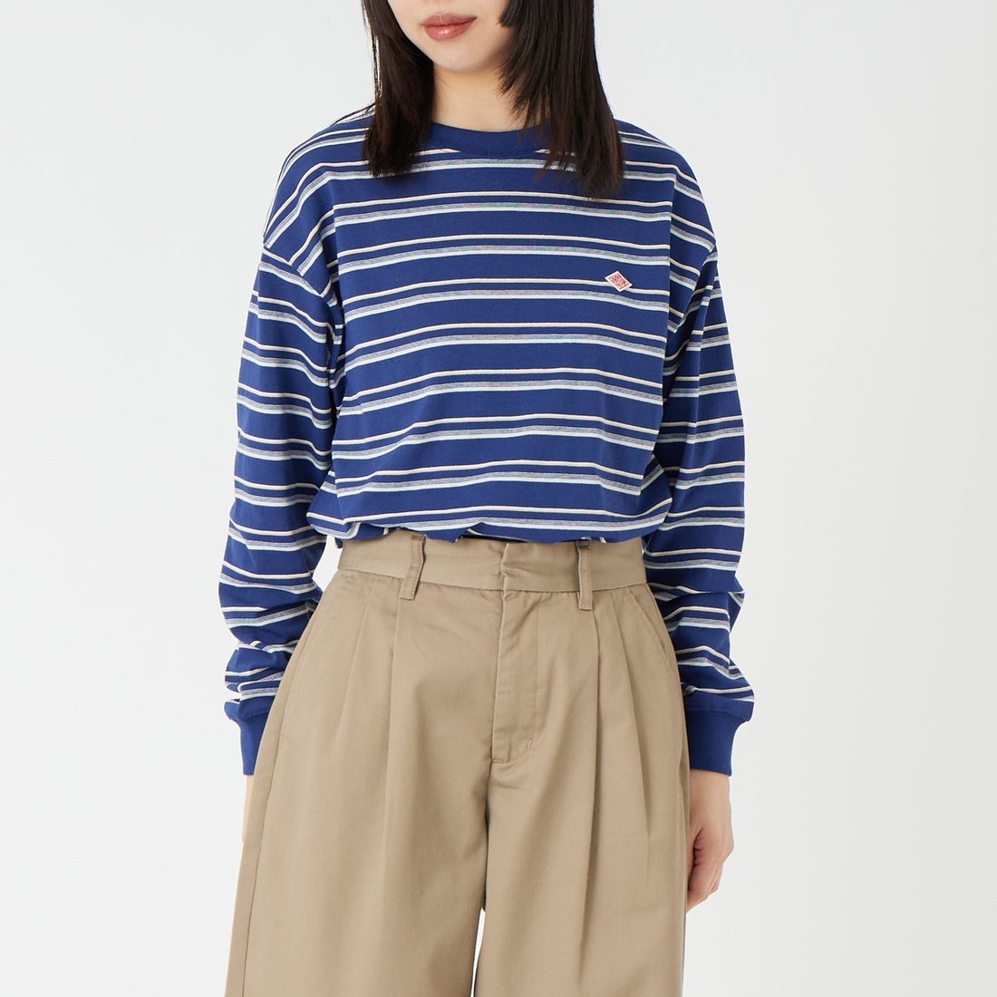 DANTON [ダントン] ボーダー ロングスリーブTシャツ [DT-C0269TCB] NVY/BEG ML &&モデル身長：162cm 着用サイズ：XS&&