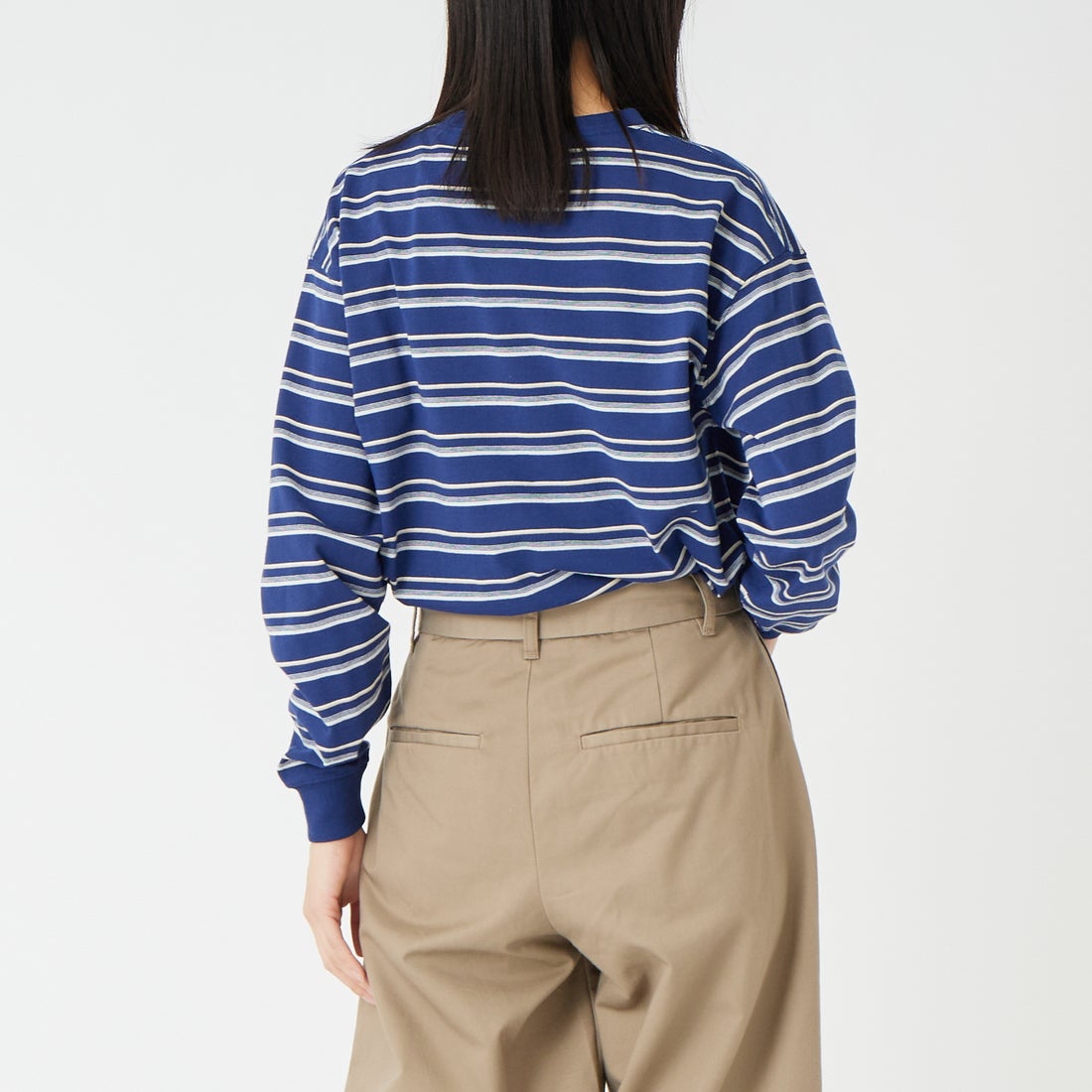 DANTON [ダントン] ボーダー ロングスリーブTシャツ [DT-C0269TCB] NVY/BEG ML &&モデル身長：162cm 着用サイズ：XS&&