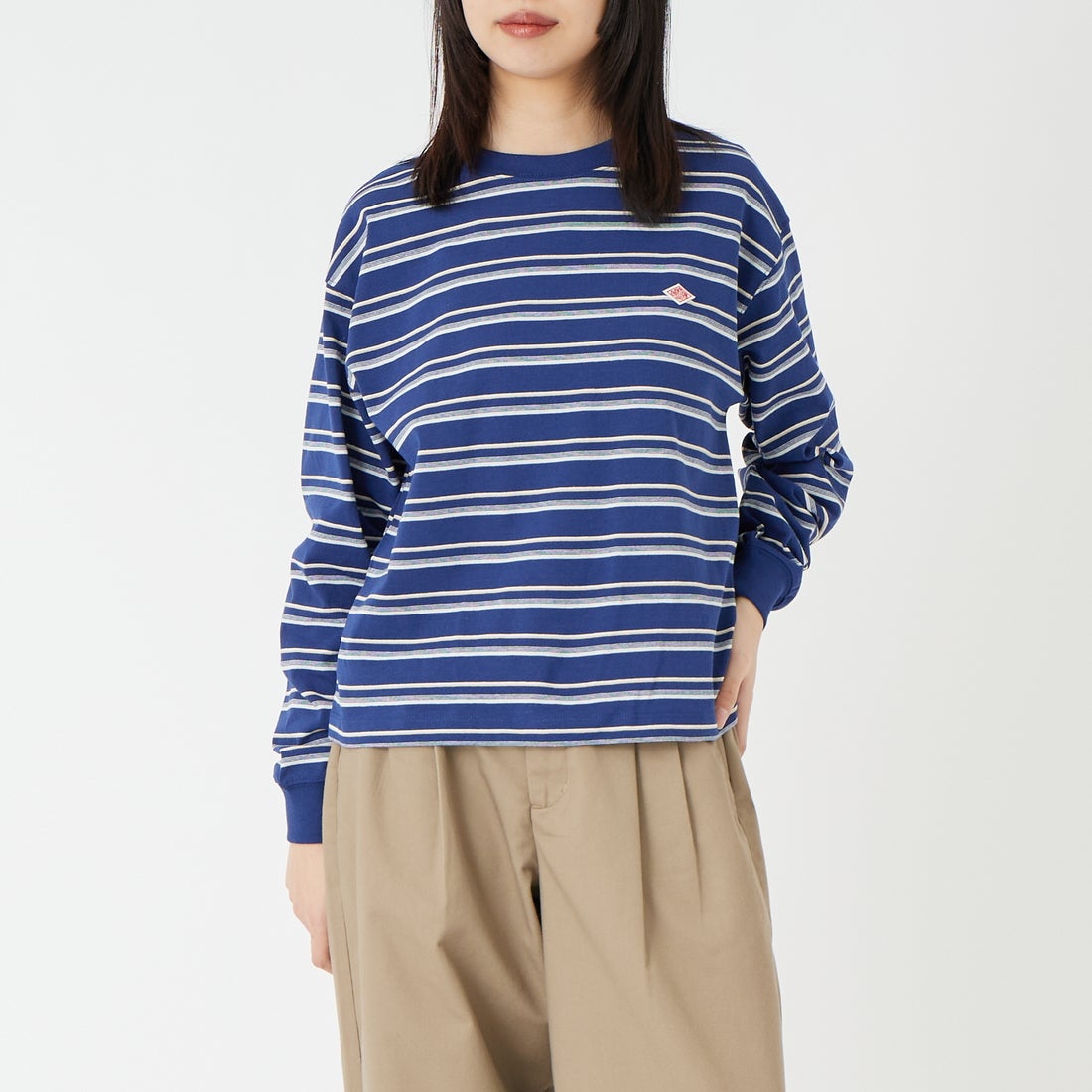DANTON [ダントン] ボーダー ロングスリーブTシャツ [DT-C0269TCB] NVY/BEG ML &&モデル身長：162cm 着用サイズ：XS&&