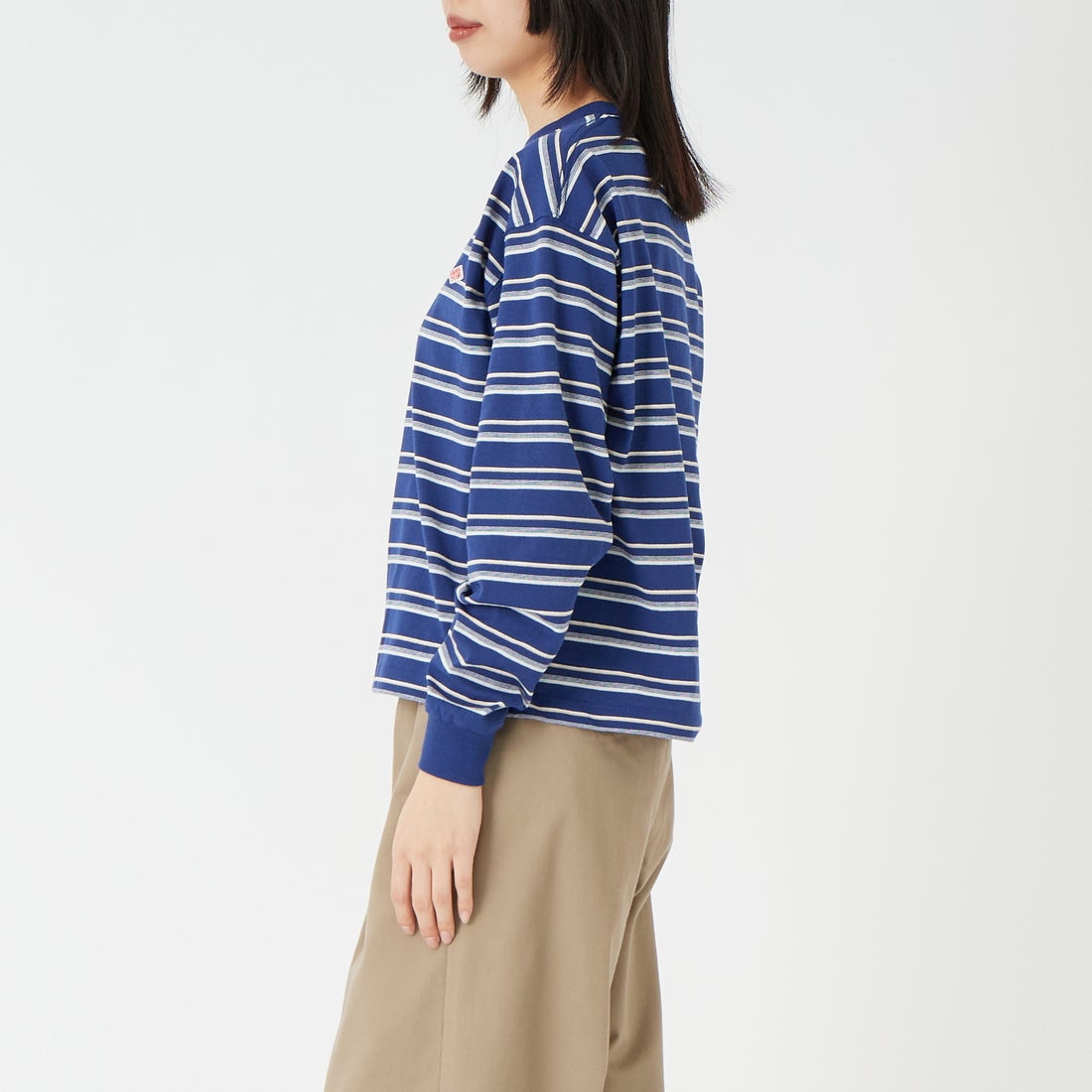 DANTON [ダントン] ボーダー ロングスリーブTシャツ [DT-C0269TCB] NVY/BEG ML &&モデル身長：162cm 着用サイズ：XS&&