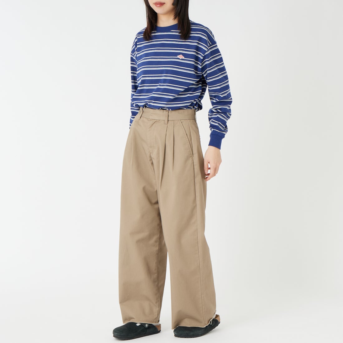 DANTON [ダントン] ボーダー ロングスリーブTシャツ [DT-C0269TCB] NVY/BEG ML &&モデル身長：162cm 着用サイズ：XS&&
