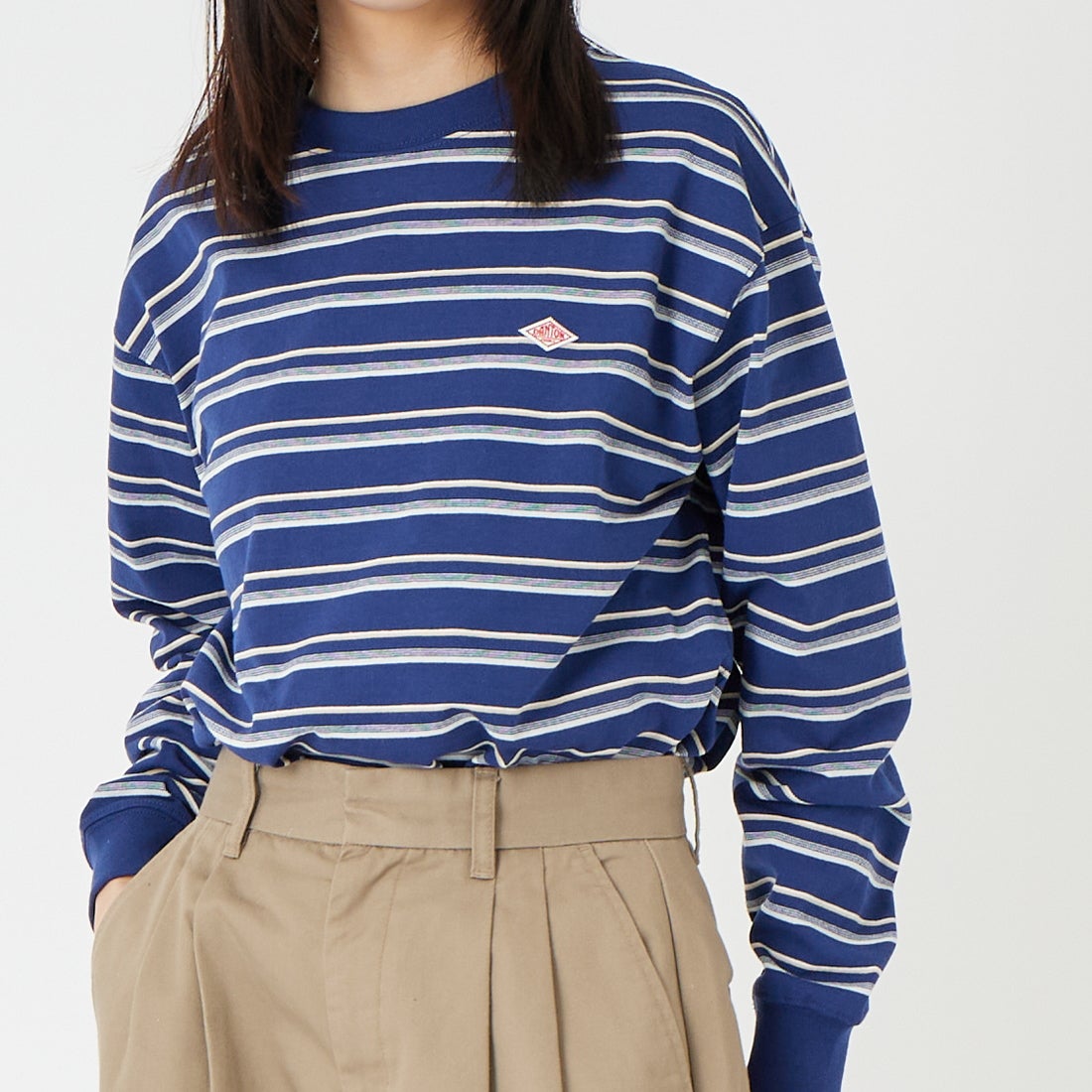 DANTON [ダントン] ボーダー ロングスリーブTシャツ [DT-C0269TCB] NVY/BEG ML &&モデル身長：162cm 着用サイズ：XS&&