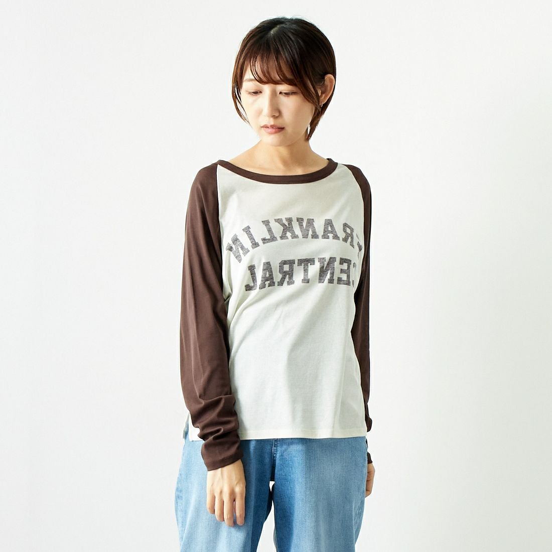 St.Johns 3rd club [セントジョンズサードクラブ] フランクリンセントラル シアーTシャツ [SJ24-12] OFF/BRN &&モデル身長：167cm 着用サイズ：F&&