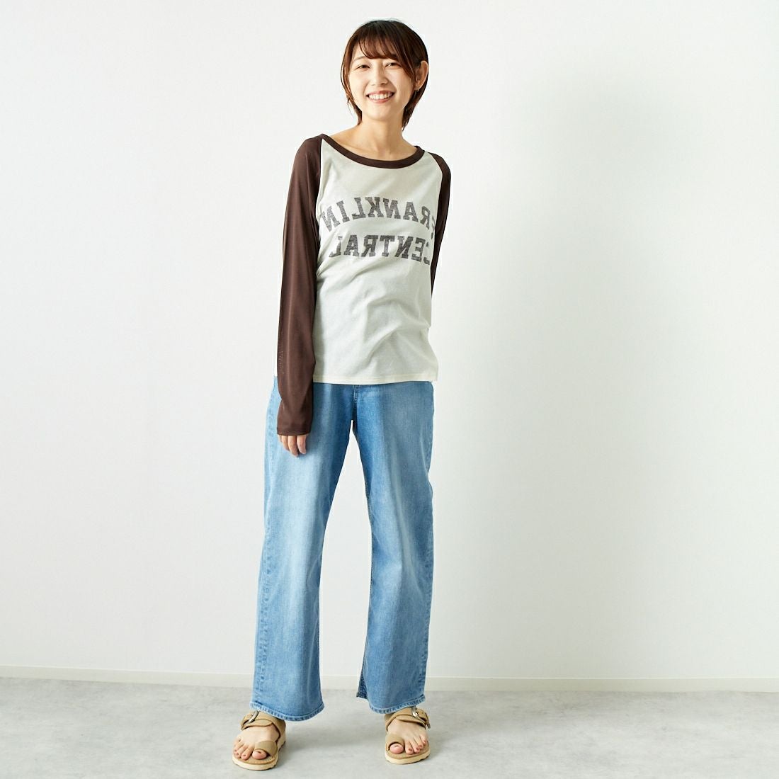 St.Johns 3rd club [セントジョンズサードクラブ] フランクリンセントラル シアーTシャツ [SJ24-12] OFF/BRN &&モデル身長：167cm 着用サイズ：F&&