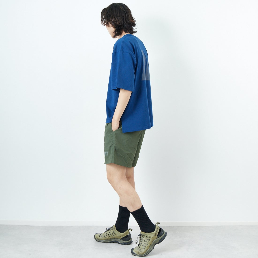 THRIFTY LOOK [スリフティールック] 別注 アーミーショーツ [NSV-505-JF] ｵﾘｰﾌﾞ &&モデル身長：179cm 着用サイズ：M&&