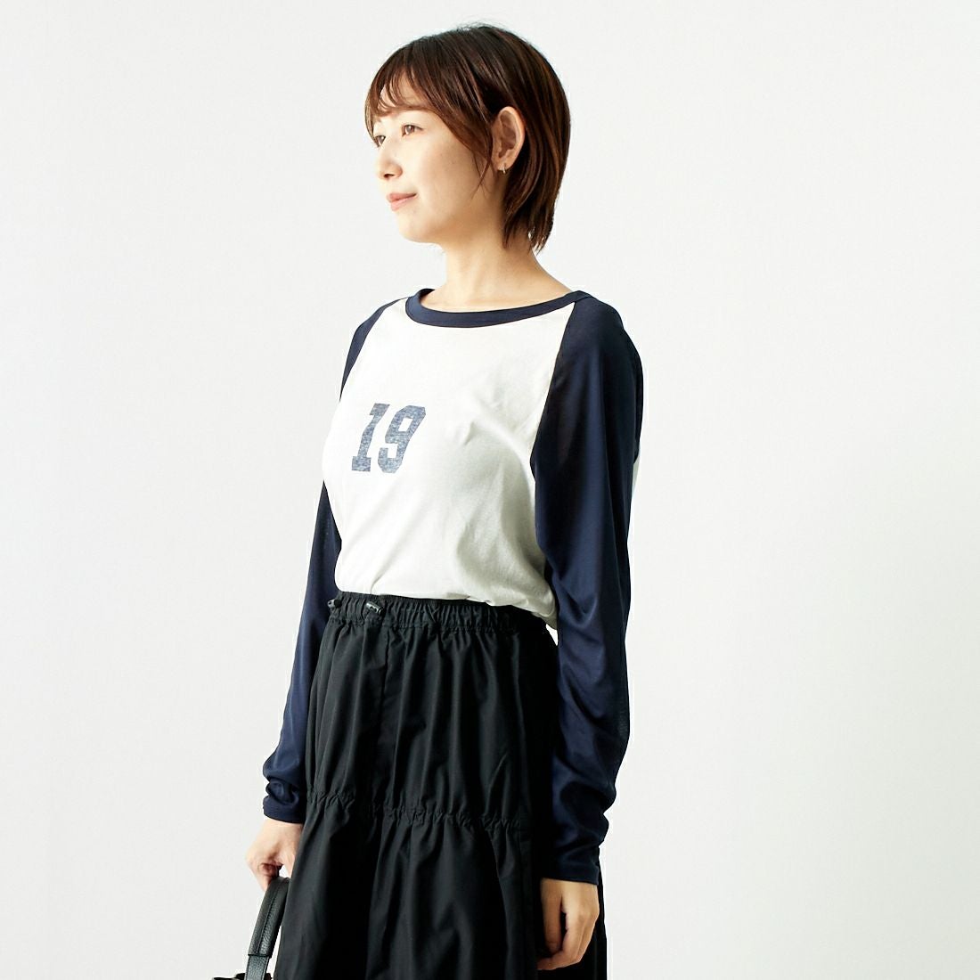 St.Johns 3rd club [セントジョンズサードクラブ] NO.19 シアーTシャツ [SJ24-14] OFF/NVY &&モデル身長：167cm 着用サイズ：F&&