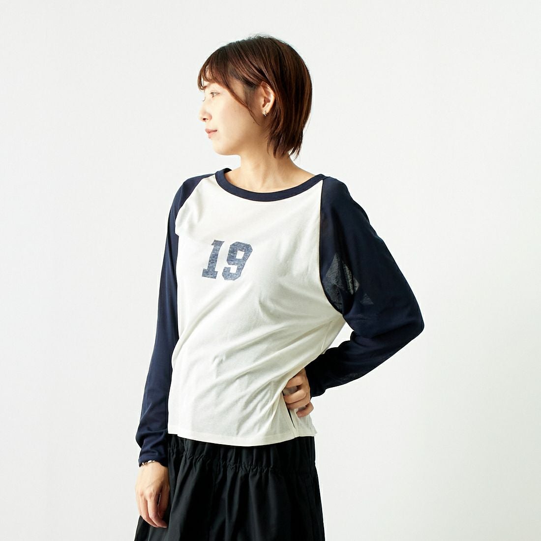 St.Johns 3rd club [セントジョンズサードクラブ] NO.19 シアーTシャツ [SJ24-14] OFF/NVY &&モデル身長：167cm 着用サイズ：F&&