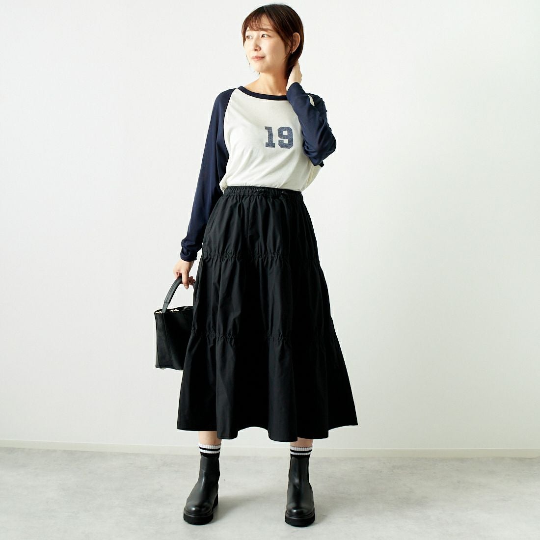 St.Johns 3rd club [セントジョンズサードクラブ] NO.19 シアーTシャツ [SJ24-14] OFF/NVY &&モデル身長：167cm 着用サイズ：F&&