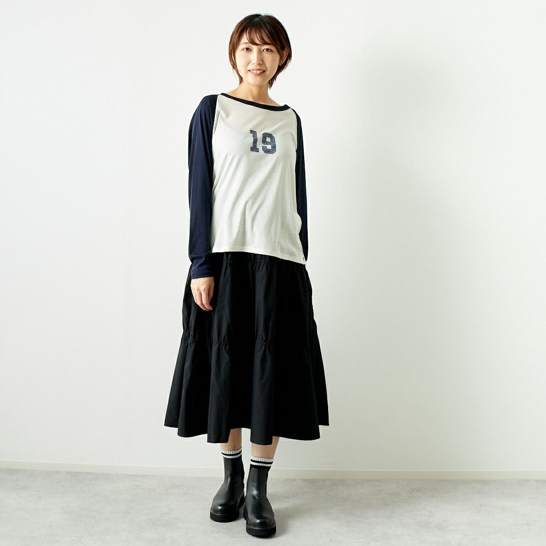 St.Johns 3rd club [セントジョンズサードクラブ] NO.19 シアーTシャツ [SJ24-14] OFF/NVY &&モデル身長：167cm 着用サイズ：F&&