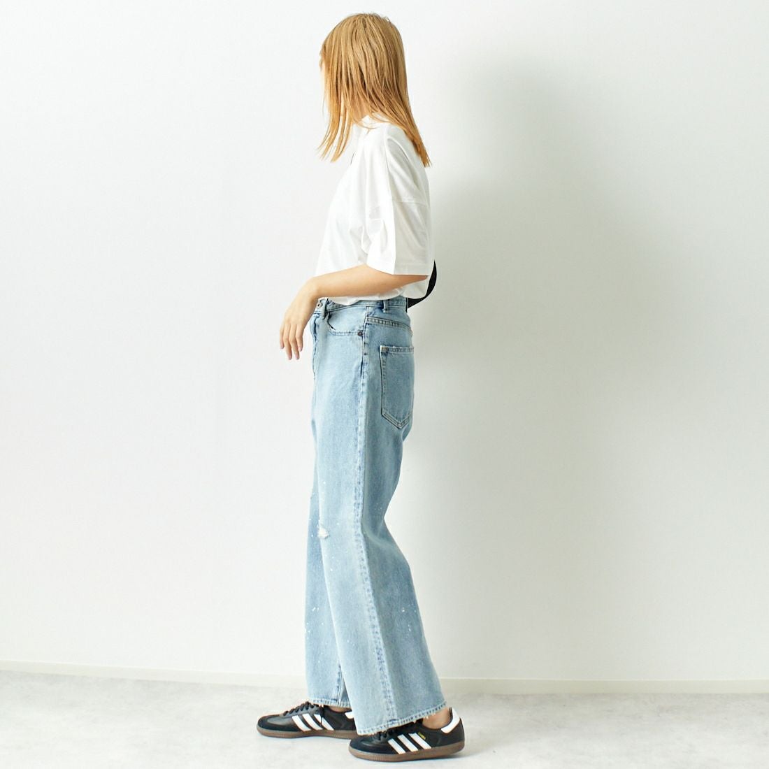 ESTROISLOSE [エストゥロワルーズ] プレミアム天竺 ハイネック 半袖Tシャツ [EC23201] 02 OFF &&モデル身長：167cm 着用サイズ：F&&