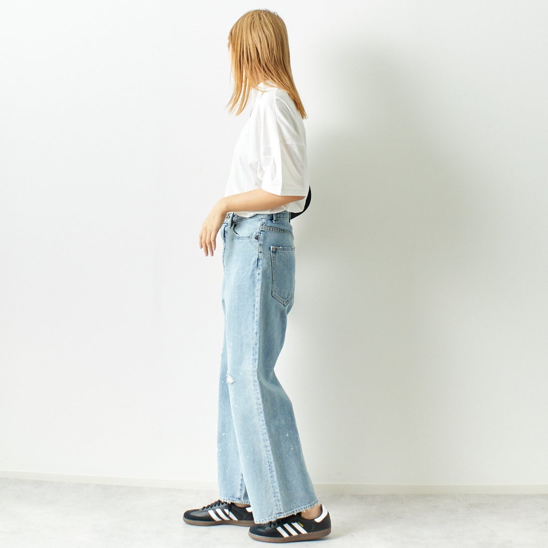 ESTROISLOSE [エストゥロワルーズ] プレミアム天竺 ハイネック 半袖Tシャツ [EC23201] 02 OFF &&モデル身長：167cm 着用サイズ：F&&