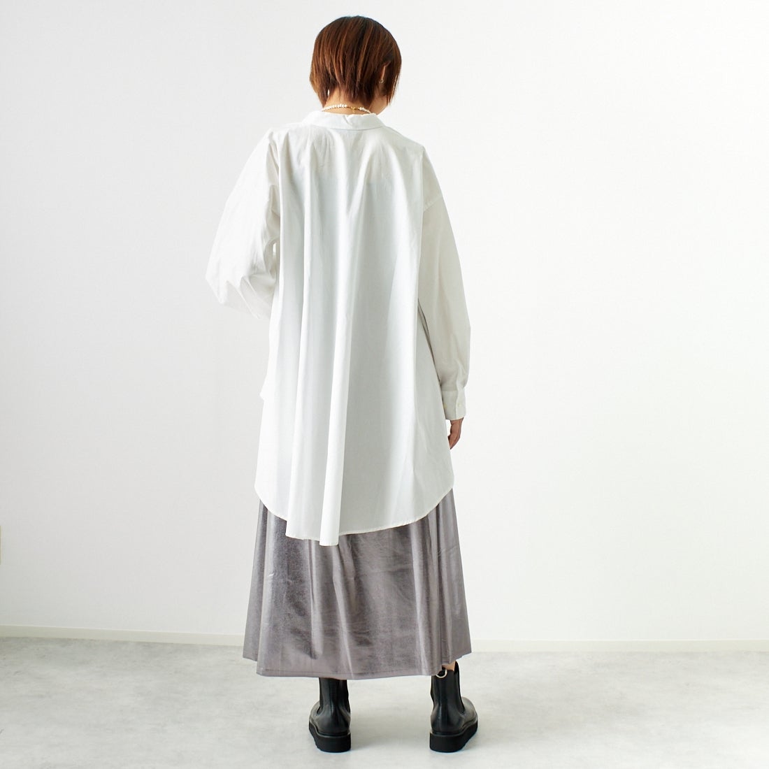 Jf Ready Made [ジェイエフレディメイド] メタリックフレアスカート [963-47841] 08 ｽﾁｰﾙ &&モデル身長：167cm 着用サイズ：F&&
