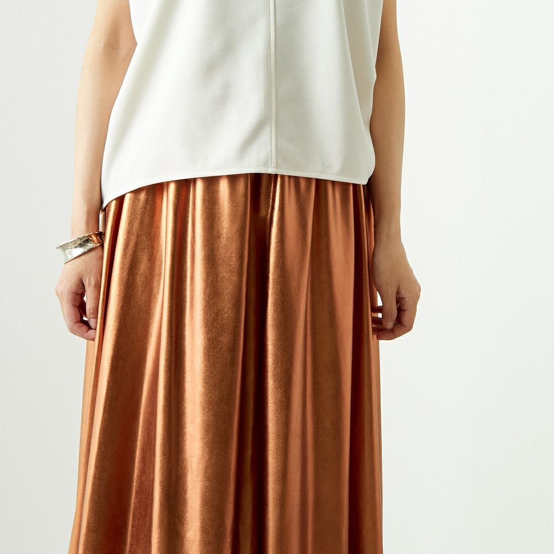 Jf Ready Made [ジェイエフレディメイド] メタリックフレアスカート [963-47841] 44 ﾌﾞﾛﾝｽﾞ