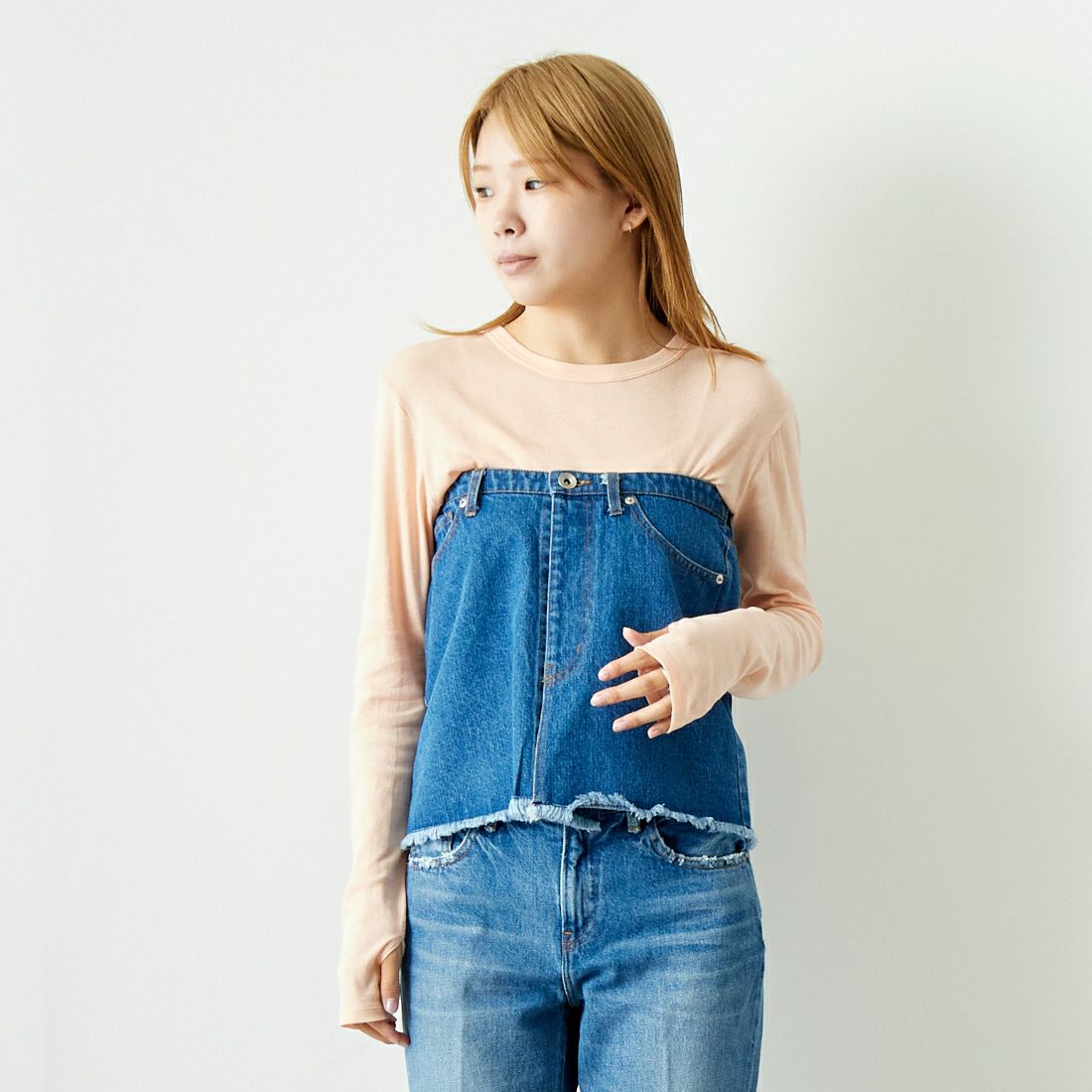 Jeans Factory Clothes [ジーンズファクトリークローズ] 2WAY デニムスカート [UDW242-2700] BLUE &&モデル身長：167cm 着用サイズ：F&&