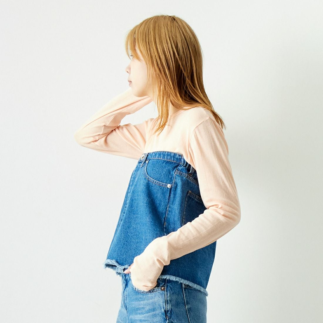 Jeans Factory Clothes [ジーンズファクトリークローズ] 2WAY デニムスカート [UDW242-2700] BLUE &&モデル身長：167cm 着用サイズ：F&&