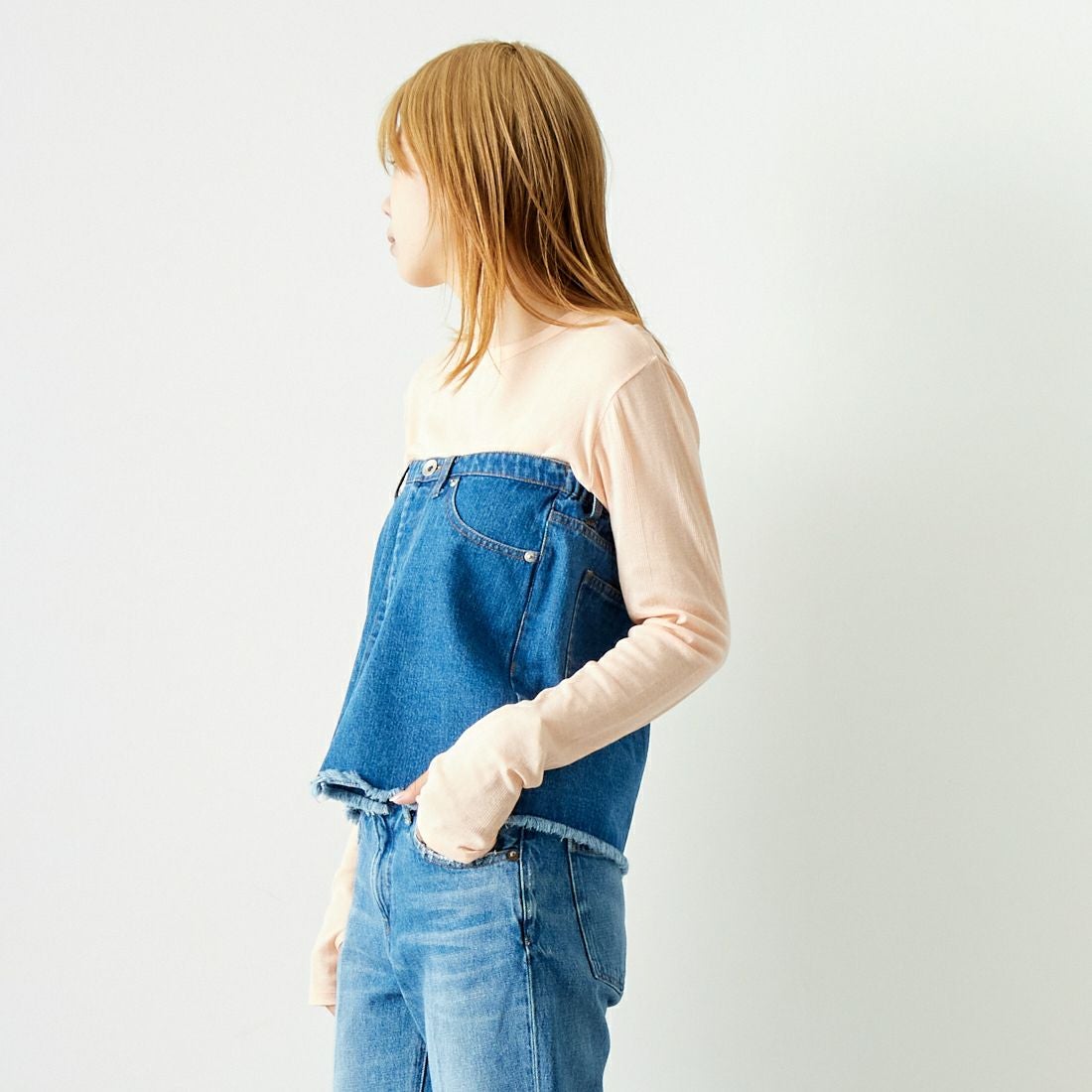 Jeans Factory Clothes [ジーンズファクトリークローズ] 2WAY デニムスカート [UDW242-2700] BLUE &&モデル身長：167cm 着用サイズ：F&&