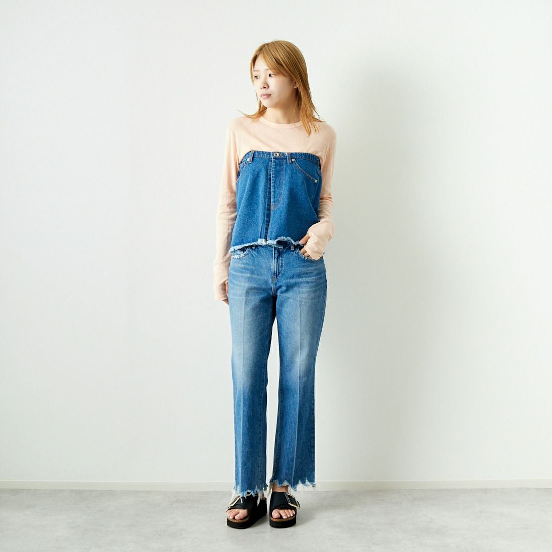 Jeans Factory Clothes [ジーンズファクトリークローズ] 2WAY デニムスカート [UDW242-2700] BLUE &&モデル身長：167cm 着用サイズ：F&&