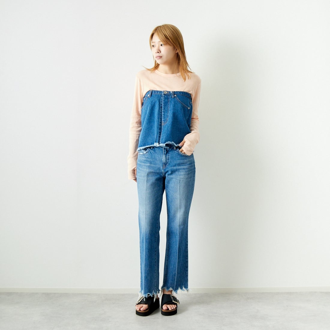 Jeans Factory Clothes [ジーンズファクトリークローズ] 2WAY デニムスカート [UDW242-2700] BLUE &&モデル身長：167cm 着用サイズ：F&&