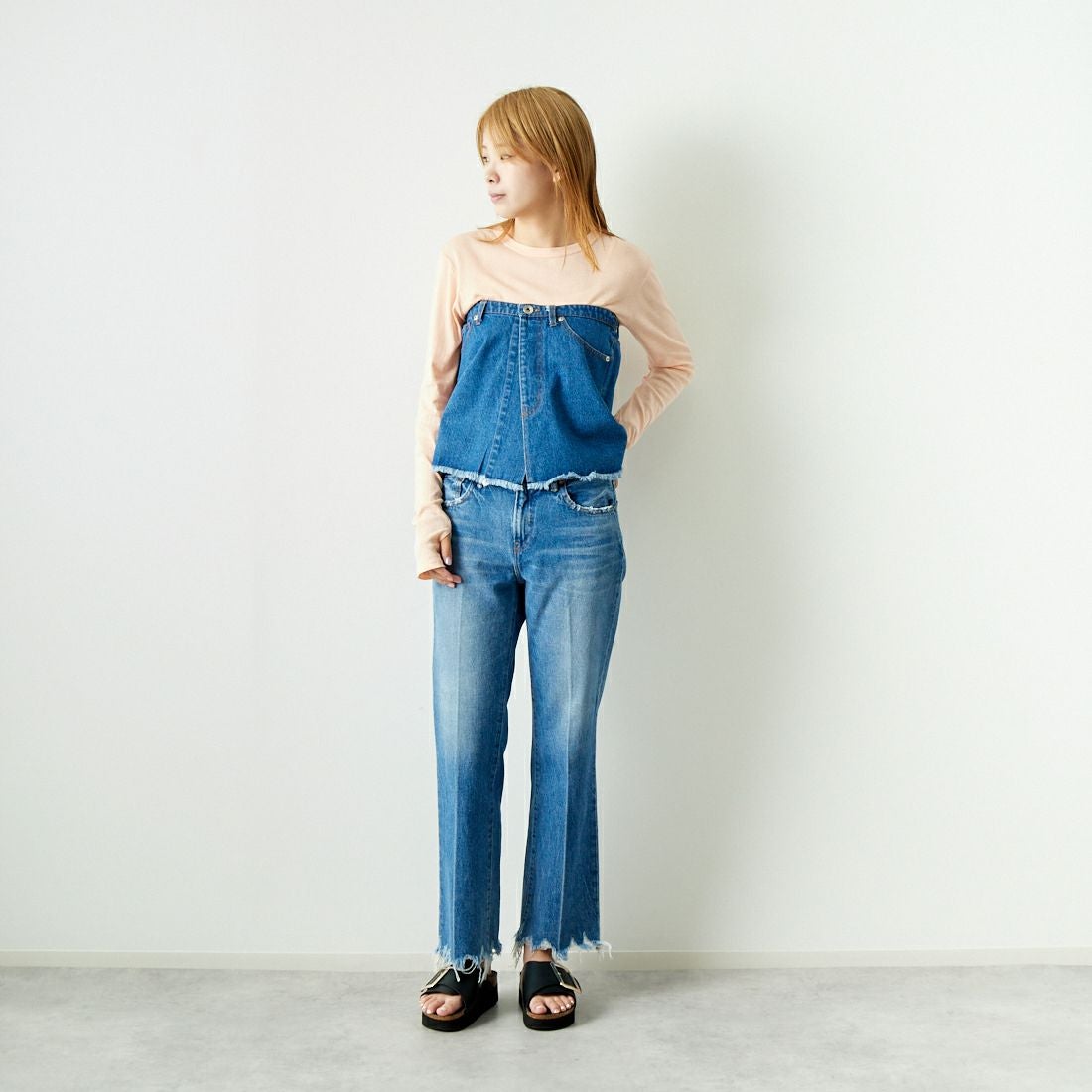 Jeans Factory Clothes [ジーンズファクトリークローズ] 2WAY デニムスカート [UDW242-2700] BLUE &&モデル身長：167cm 着用サイズ：F&&