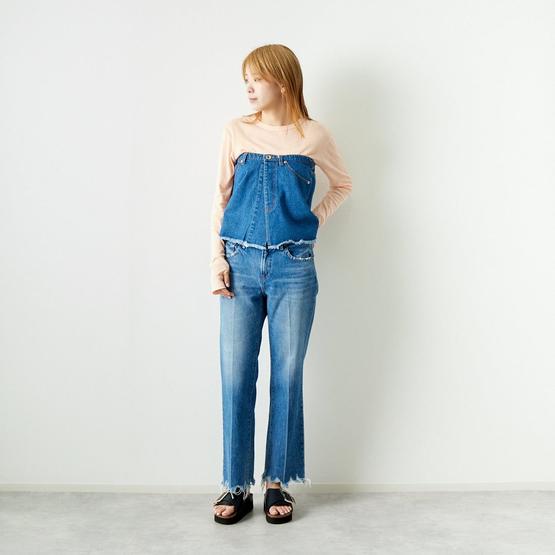 Jeans Factory Clothes [ジーンズファクトリークローズ] 2WAY デニムスカート [UDW242-2700] BLUE &&モデル身長：167cm 着用サイズ：F&&