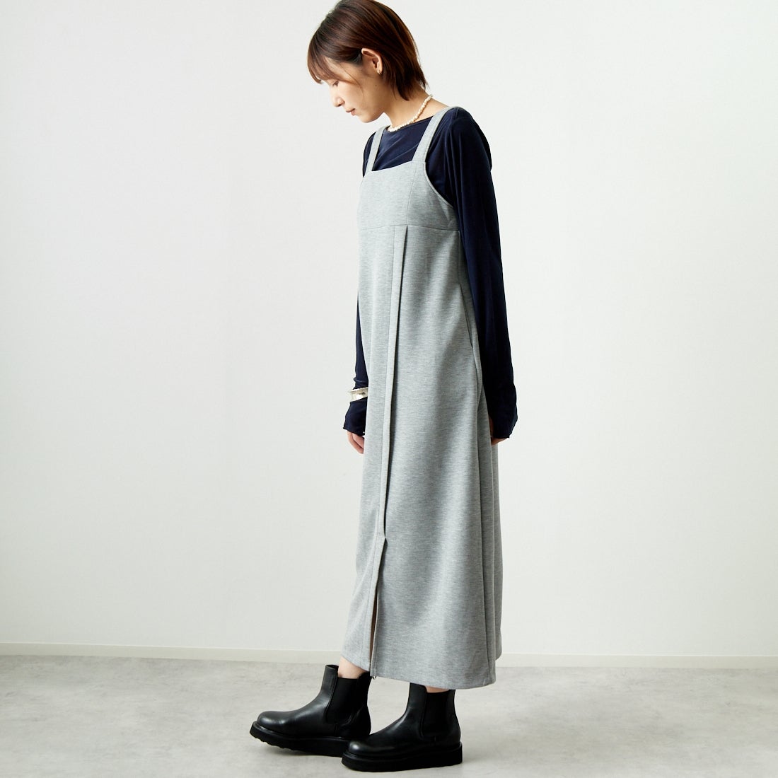 Maison de L'allure [メゾン ドゥ ラリュール] 2WAYタックスリットジャンスカ [M24132009] 07 GRAY &&モデル身長：167cm 着用サイズ：F&&