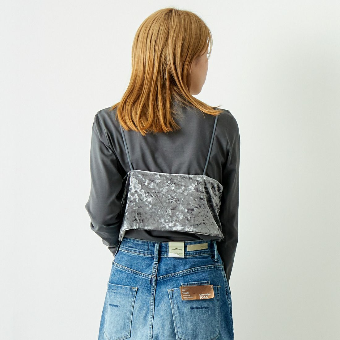 CLOCHE [クロシェ] ベロアビスチェ×カットソー [45285605] ﾁｬｺｰﾙ &&モデル身長：167cm 着用サイズ：2&&