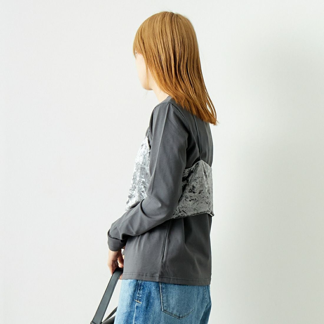 CLOCHE [クロシェ] ベロアビスチェ×カットソー [45285605] ﾁｬｺｰﾙ &&モデル身長：167cm 着用サイズ：2&&