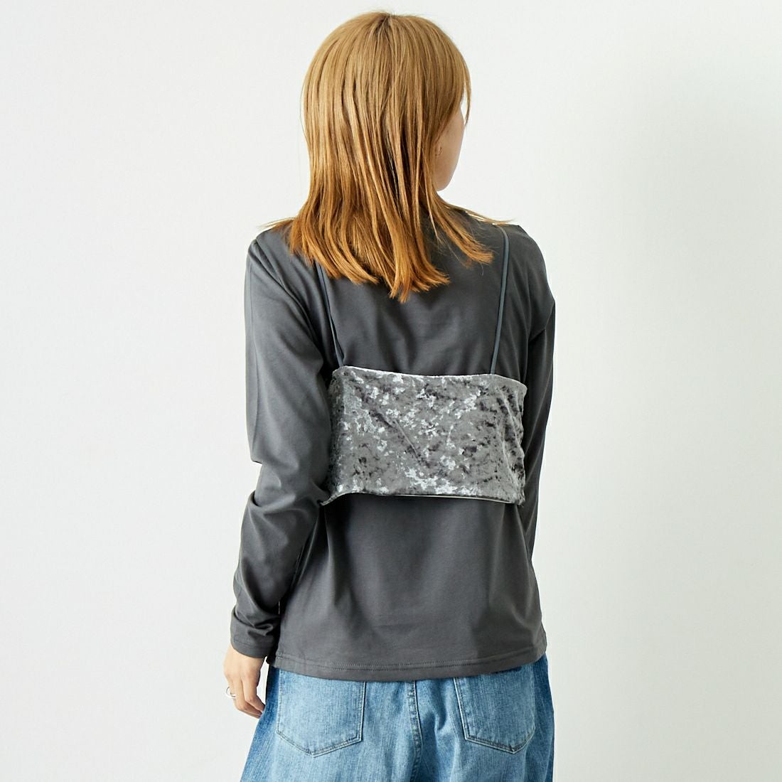 CLOCHE [クロシェ] ベロアビスチェ×カットソー [45285605] ﾁｬｺｰﾙ &&モデル身長：167cm 着用サイズ：2&&