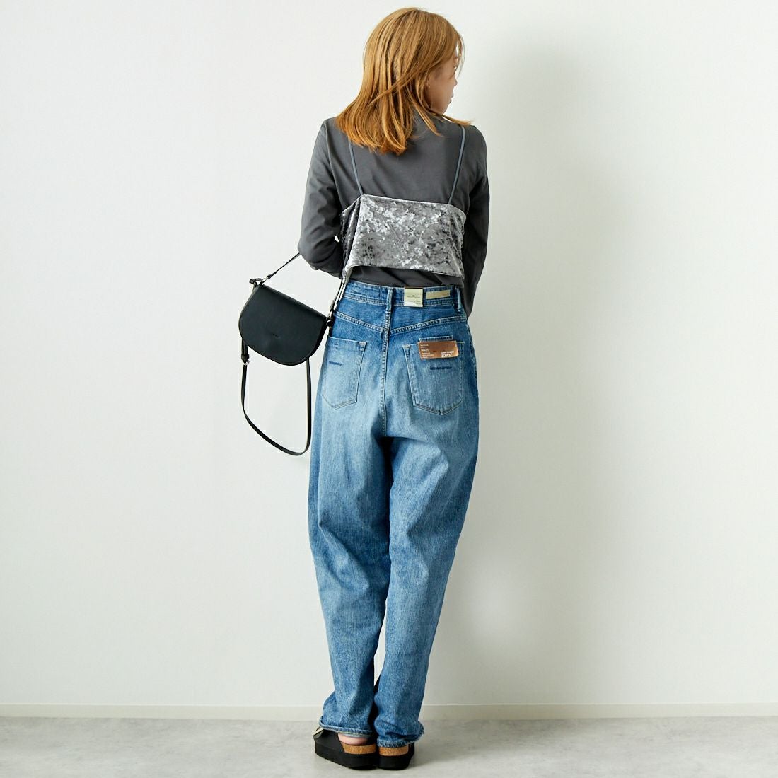 CLOCHE [クロシェ] ベロアビスチェ×カットソー [45285605] ﾁｬｺｰﾙ &&モデル身長：167cm 着用サイズ：2&&