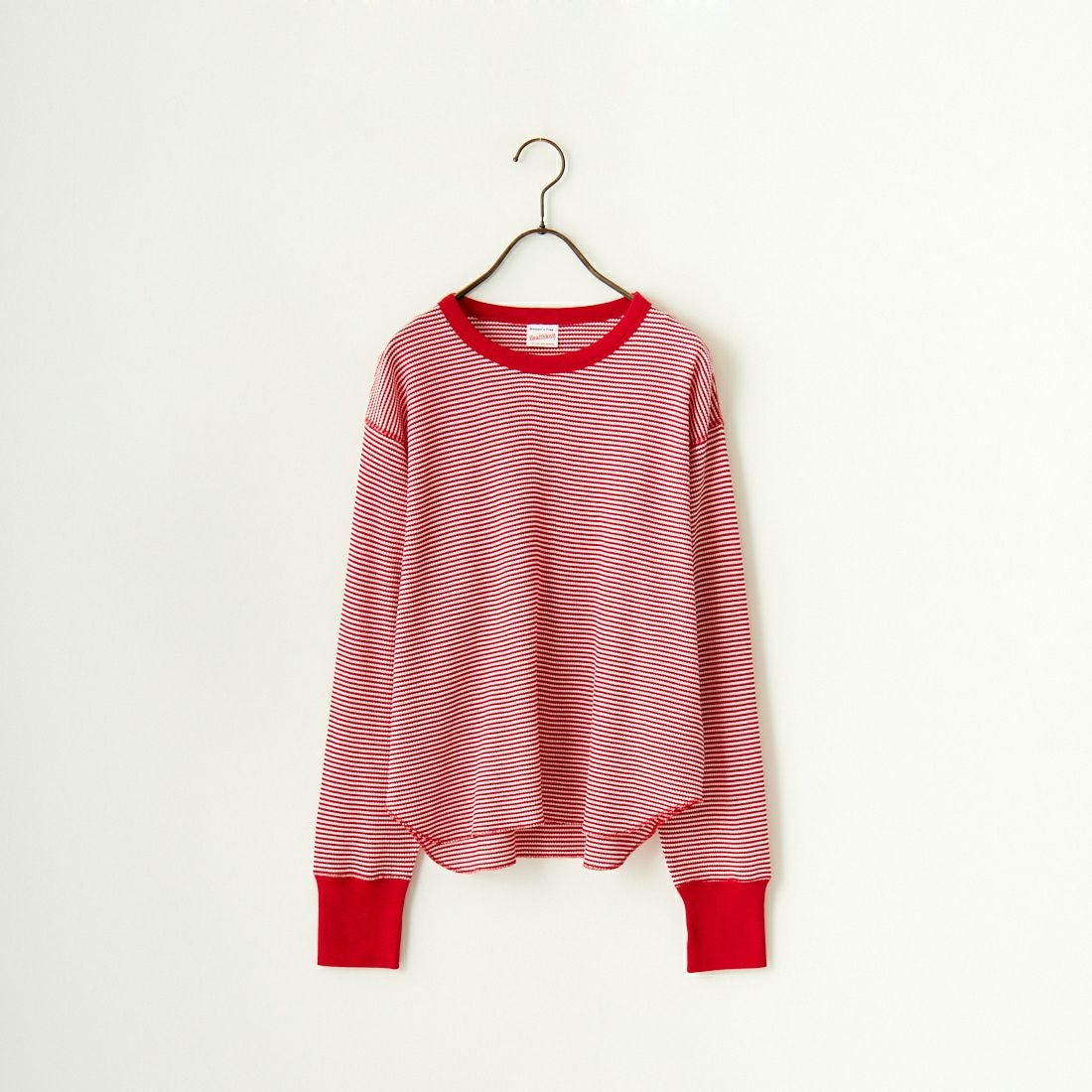 Health knit [ヘルスニット] 別注 クルーネック ワッフルボーダーカットソー [HR24F-L021IN-JF] RED/OFF BD