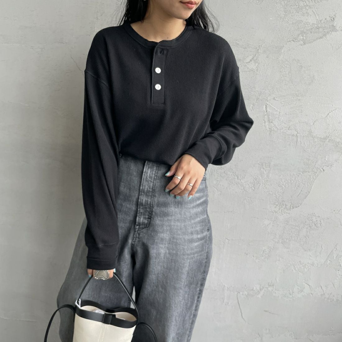 Health knit [ヘルスニット] 別注 ヘンリーネック ワッフルボーダー