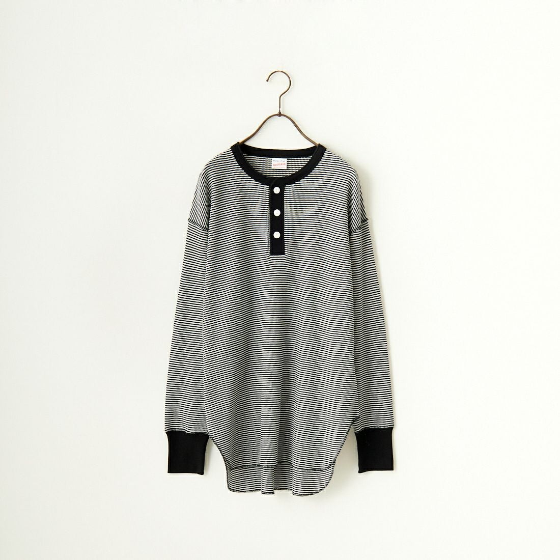 Health knit [ヘルスニット] 別注 ヘンリーネック ワッフルボーダーカットソー [HR2302L005IN-JF] BLK/OFF