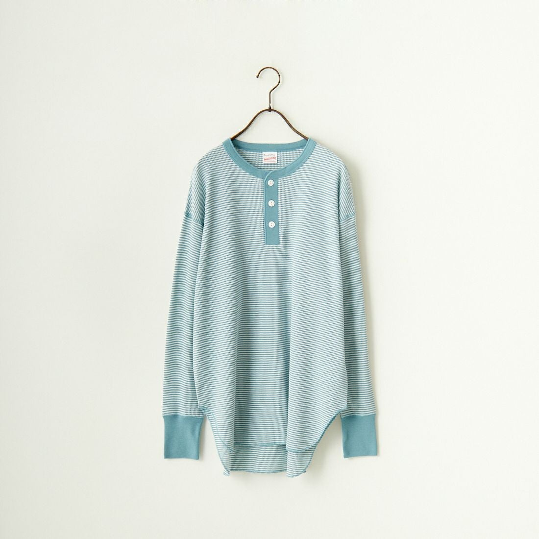 Health knit [ヘルスニット] 別注 ヘンリーネック ワッフルボーダーカットソー [HR2302L005IN-JF] BLU/OFF