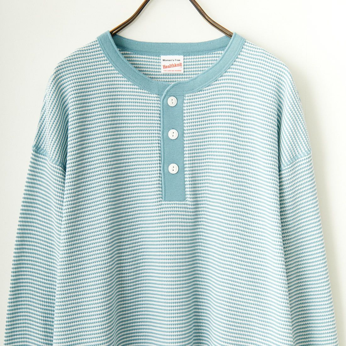Health knit [ヘルスニット] 別注 ヘンリーネック ワッフルボーダーカットソー [HR2302L005IN-JF] BLU/OFF
