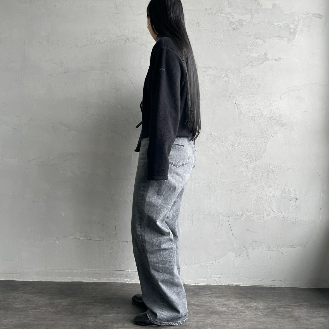 ORCIVAL [オーシバル] クルーネック フリースカーディガン [OR-C0378EFC] BLACK &&モデル身長：156cm 着用サイズ：2&&