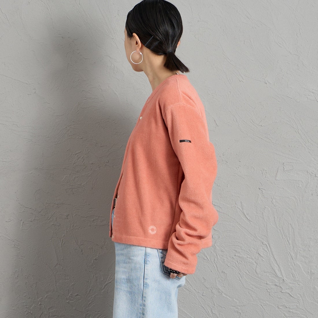 ORCIVAL [オーシバル] クルーネック フリースカーディガン [OR-C0378EFC] PINK &&モデル身長：150cm 着用サイズ：2&&