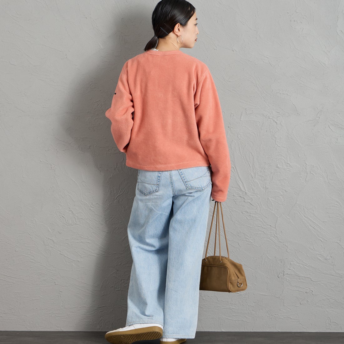 ORCIVAL [オーシバル] クルーネック フリースカーディガン [OR-C0378EFC] PINK &&モデル身長：150cm 着用サイズ：2&&