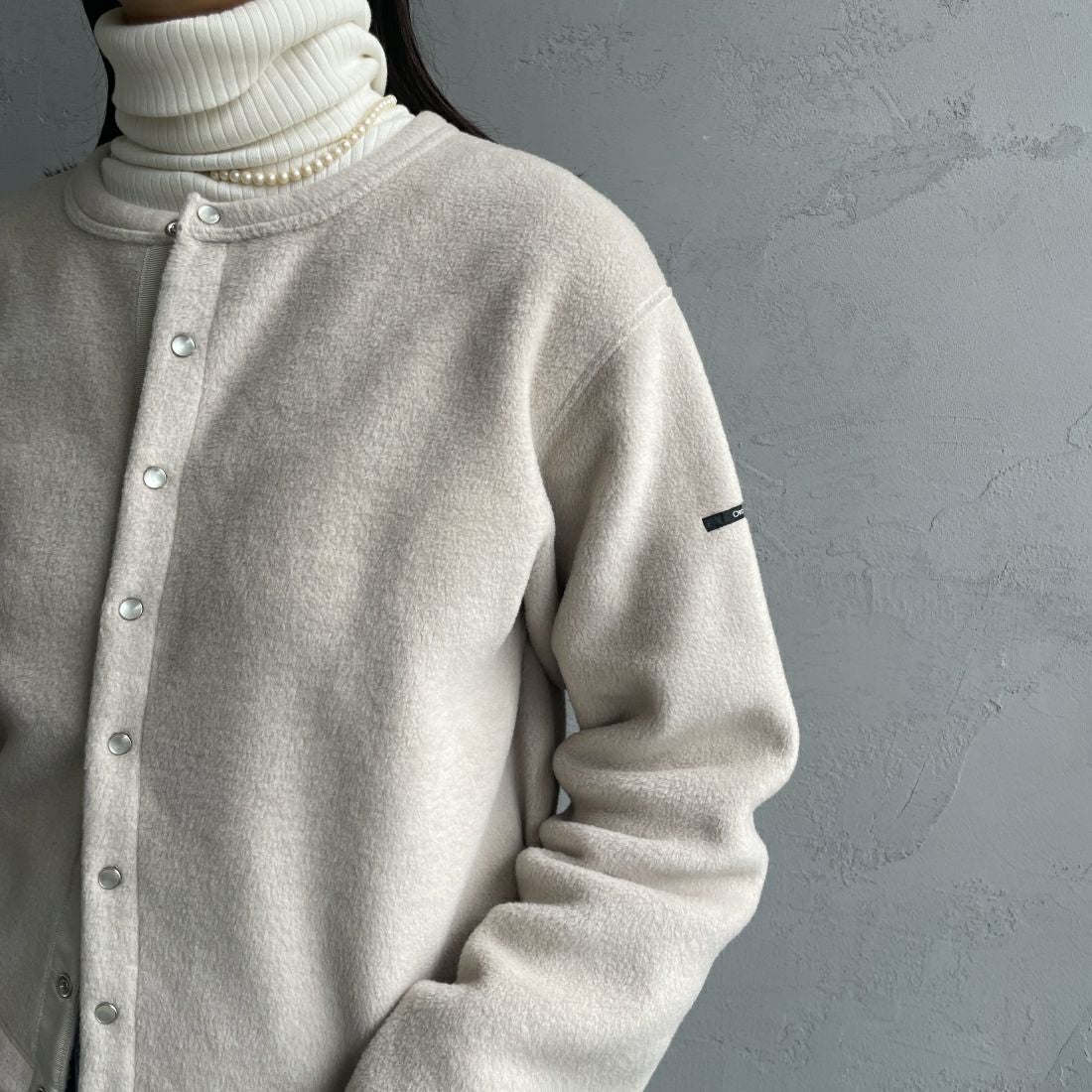 ORCIVAL　フリース クルーネックカーディガン　トップグレー ORCIVAL（オーシバル） カーディガン クルーネック フリース