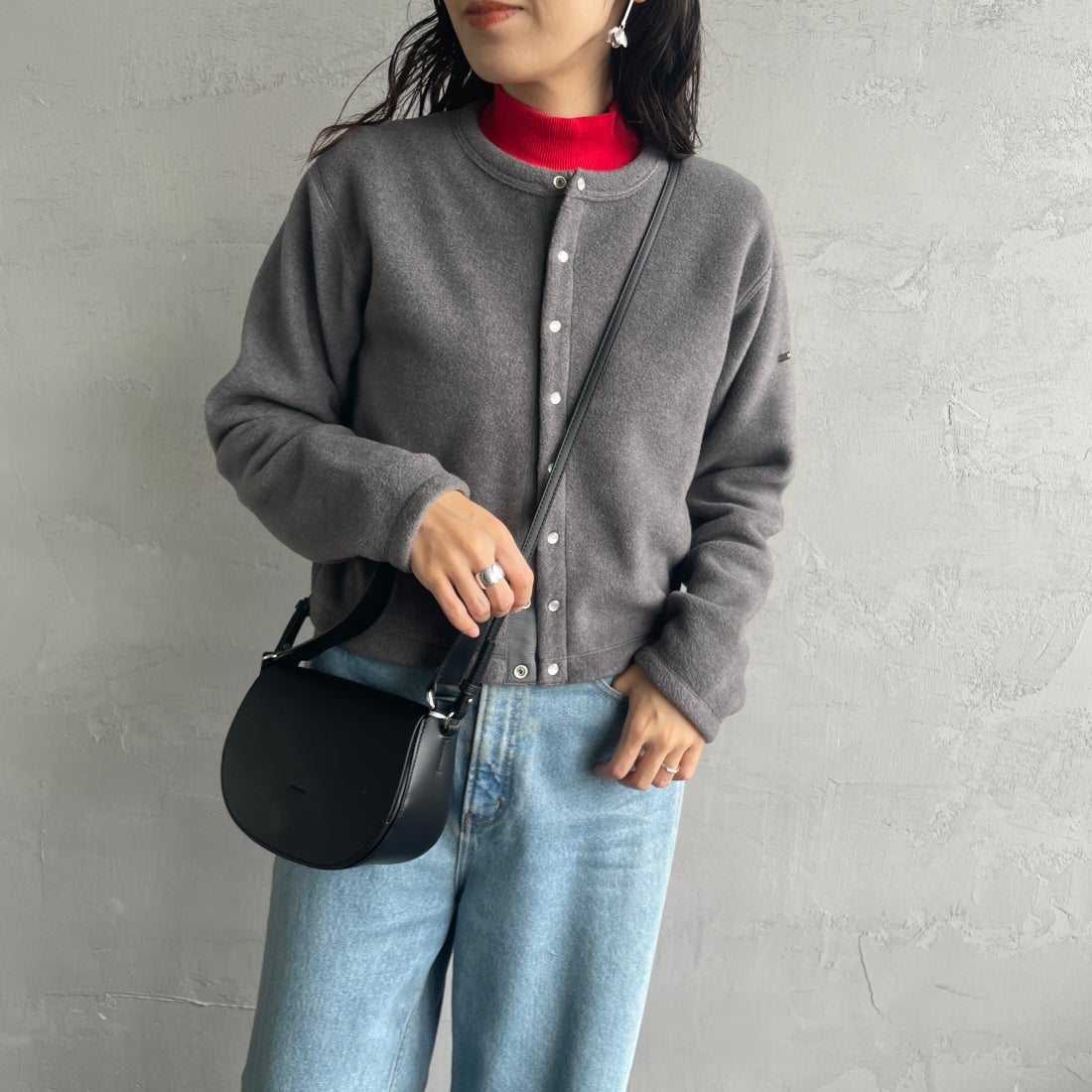 ORCIVAL [オーシバル] クルーネック フリースカーディガン [OR-C0378EFC] TOP GREY &&モデル身長：160cm 着用サイズ：2&&