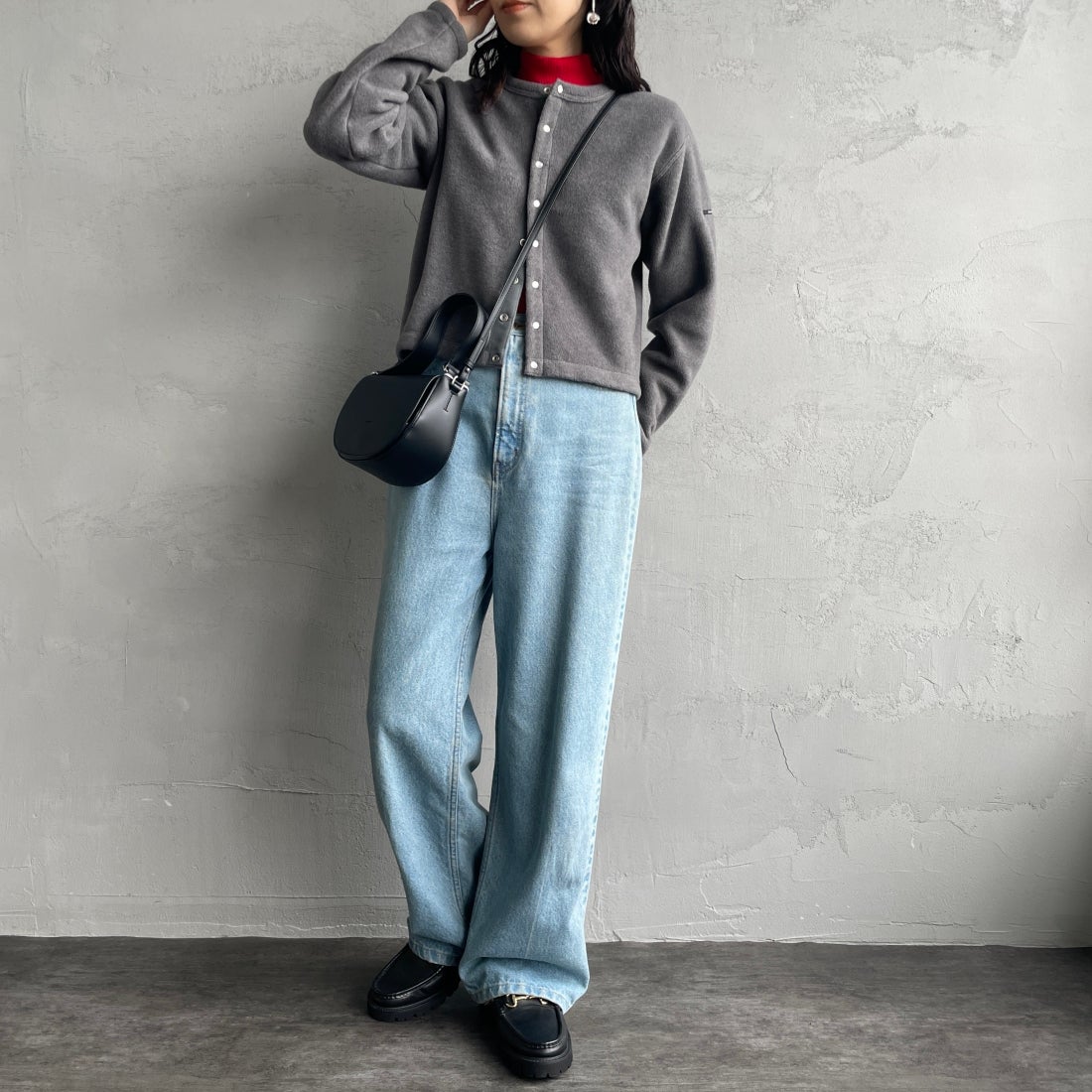 ORCIVAL [オーシバル] クルーネック フリースカーディガン [OR-C0378EFC] TOP GREY &&モデル身長：160cm 着用サイズ：2&&