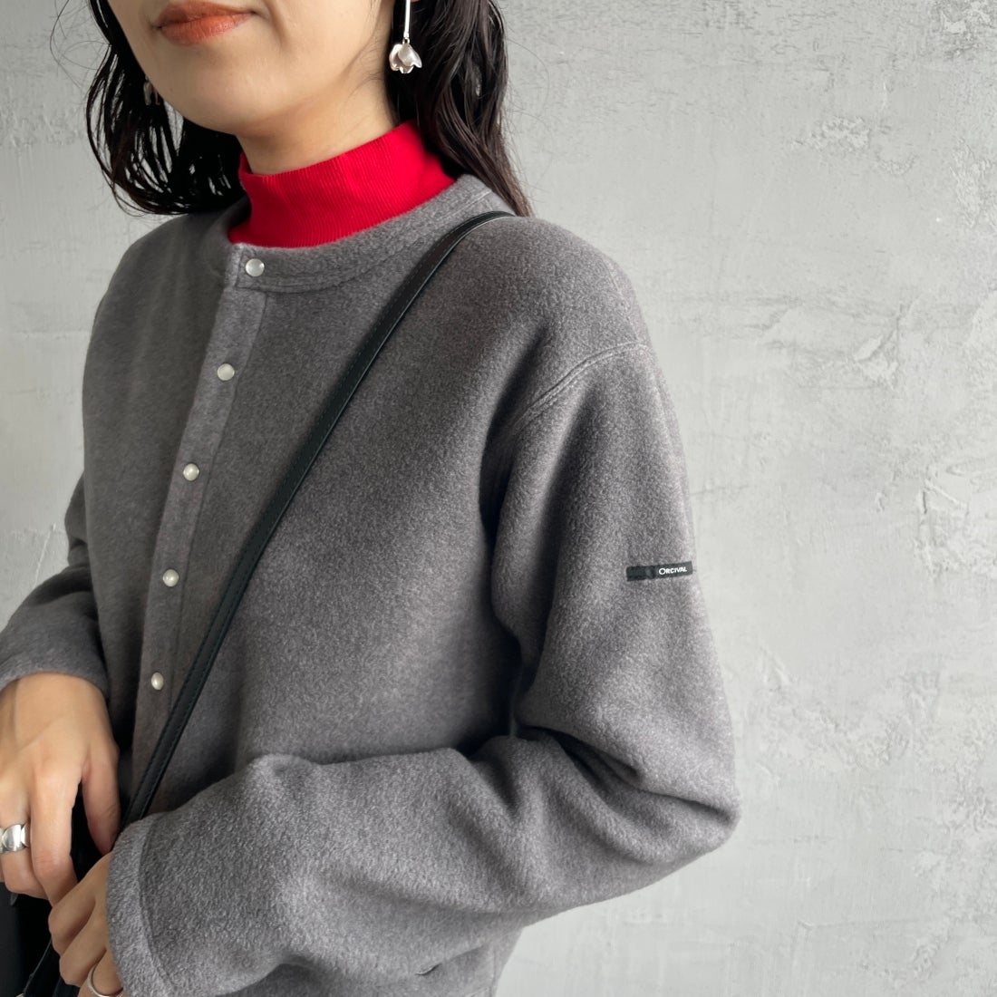ORCIVAL [オーシバル] クルーネック フリースカーディガン [OR-C0378EFC] TOP GREY &&モデル身長：160cm 着用サイズ：2&&