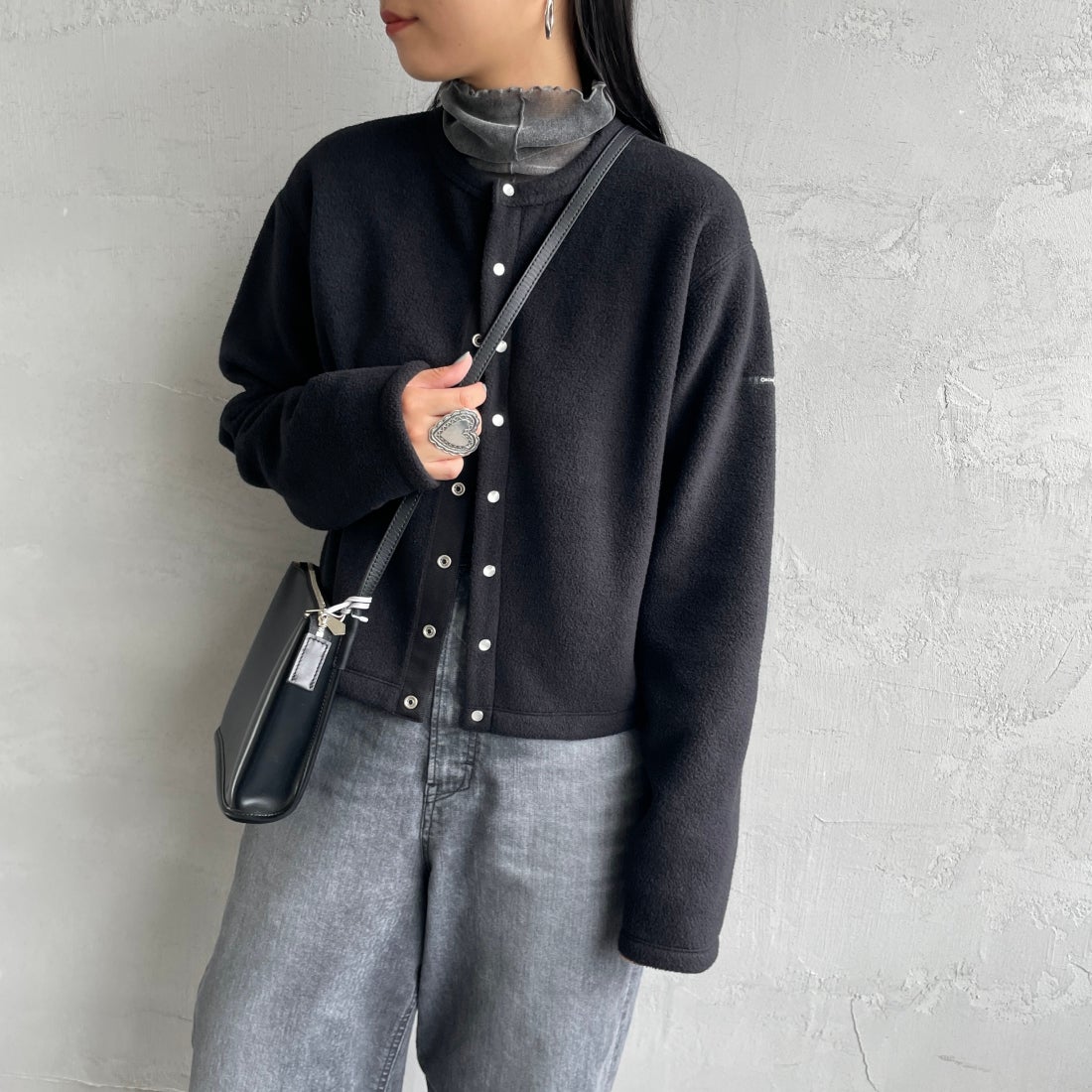 ORCIVAL [オーシバル] クルーネック フリースカーディガン [OR-C0378EFC] BLACK &&モデル身長：156cm 着用サイズ：2&&