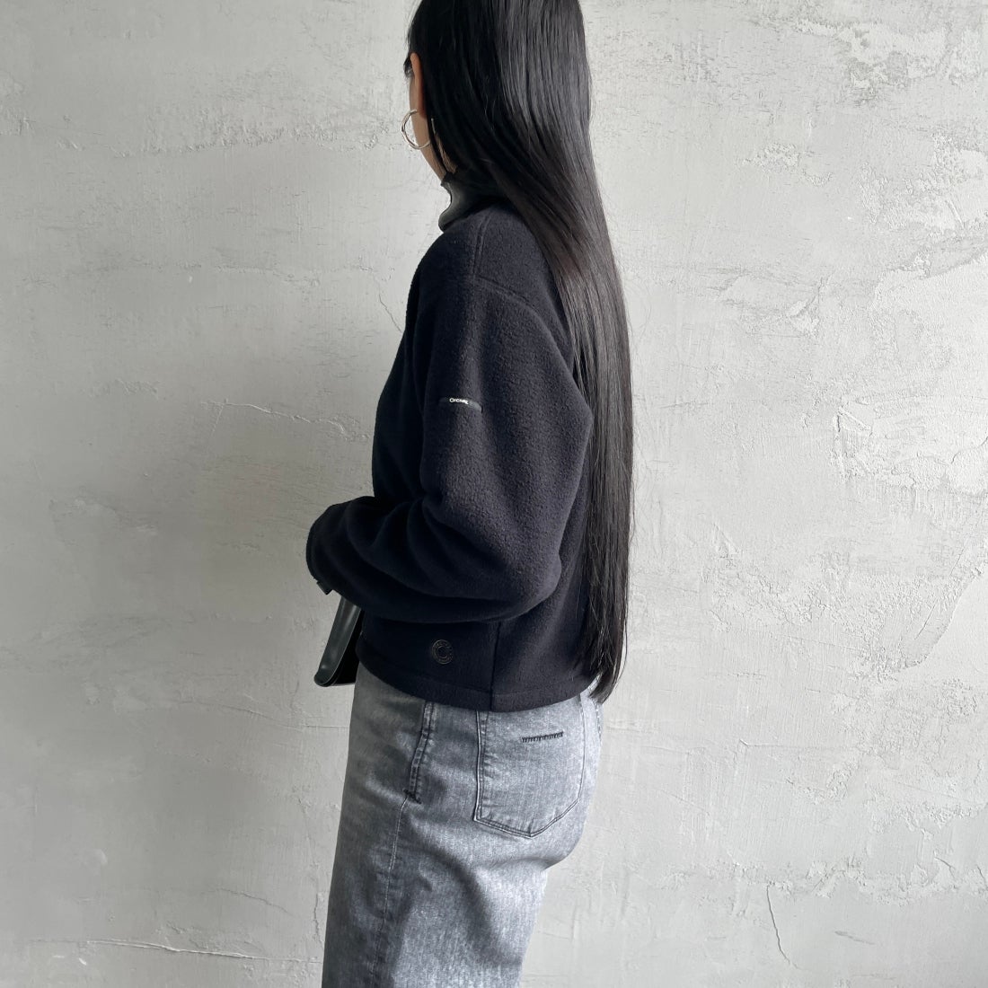 ORCIVAL [オーシバル] クルーネック フリースカーディガン [OR-C0378EFC] BLACK &&モデル身長：156cm 着用サイズ：2&&