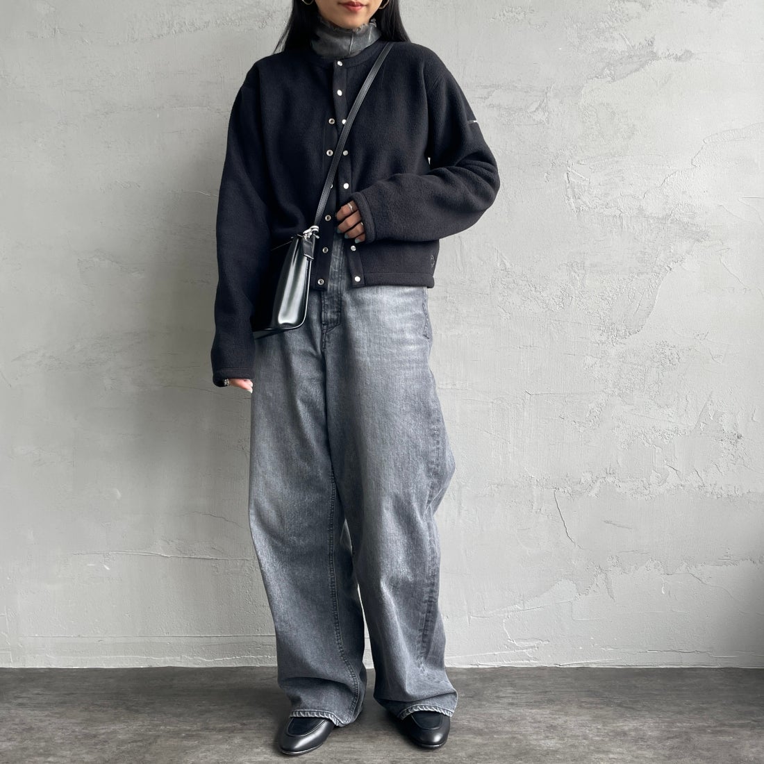 ORCIVAL [オーシバル] クルーネック フリースカーディガン [OR-C0378EFC] BLACK &&モデル身長：156cm 着用サイズ：2&&