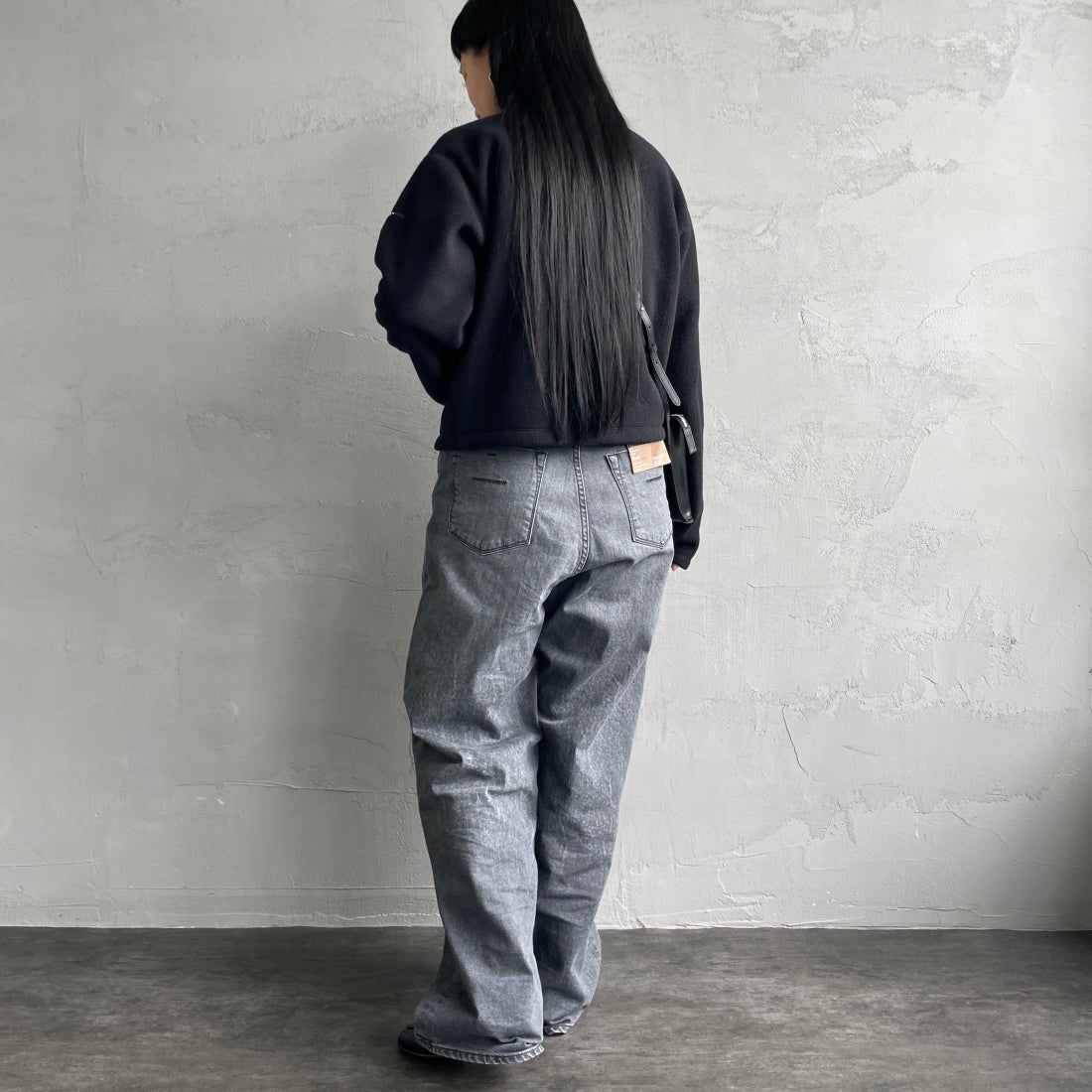 ORCIVAL [オーシバル] クルーネック フリースカーディガン [OR-C0378EFC] BLACK &&モデル身長：156cm 着用サイズ：2&&