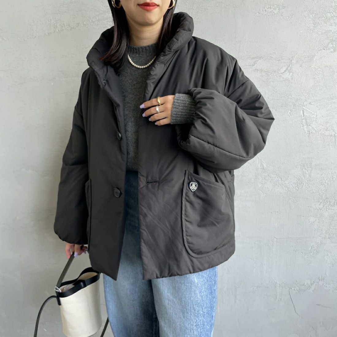 ORCIVAL [オーシバル] スタンドカラーブルゾン [OR-A0580BTT] BLACK &&モデル身長：163cm 着用サイズ：1&&